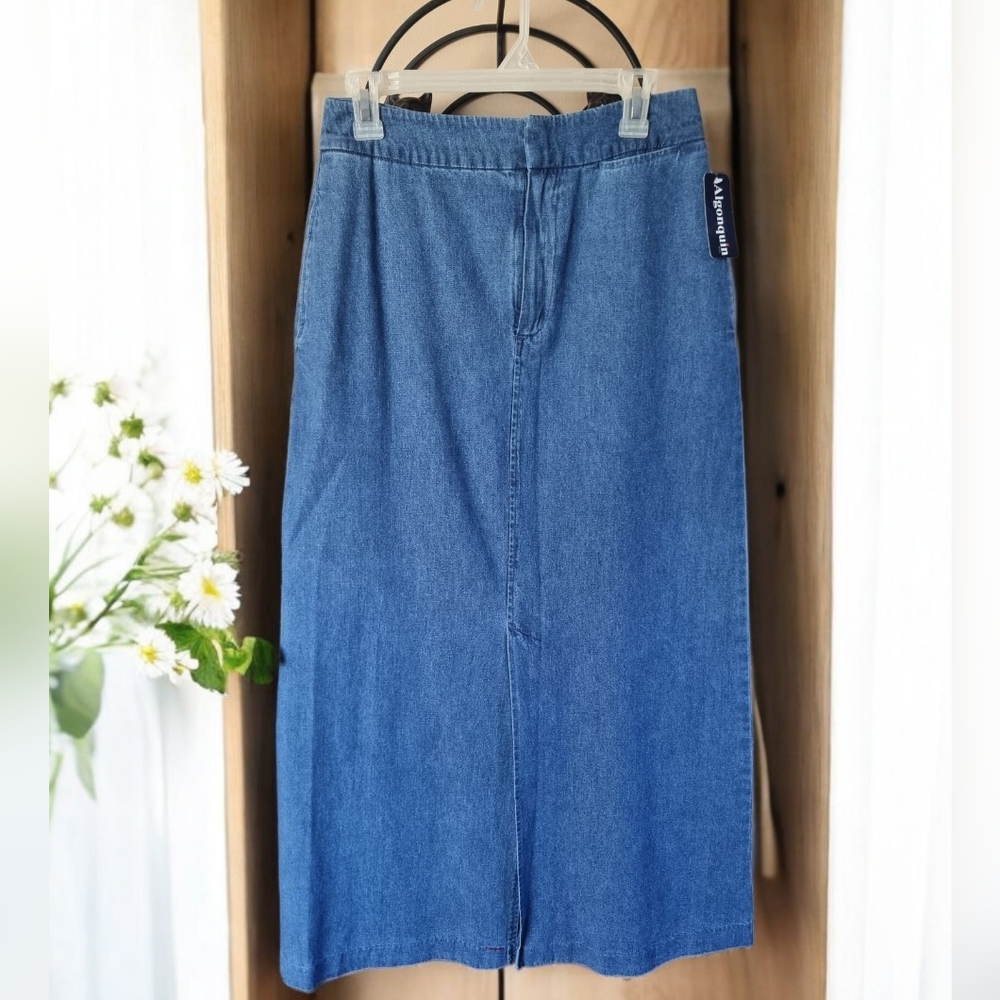 🆕️ Vintage Algonquin Blue Denim Long Maxi Skirt With Front Slit